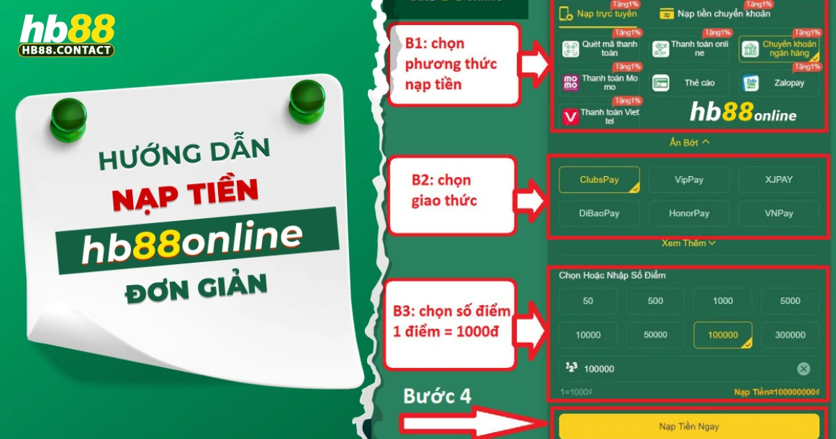 HB88 - Cá Cược Thể Thao, Casino Online Đỉnh Cao 2026 32 Cách nạp tiền tại HB88